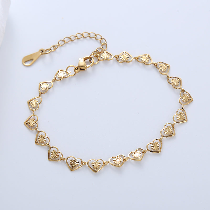 Casual Simple Style Triangle Heart Shape Stainless Steel Patchwork Plating 18k Gold Plated Bracelets