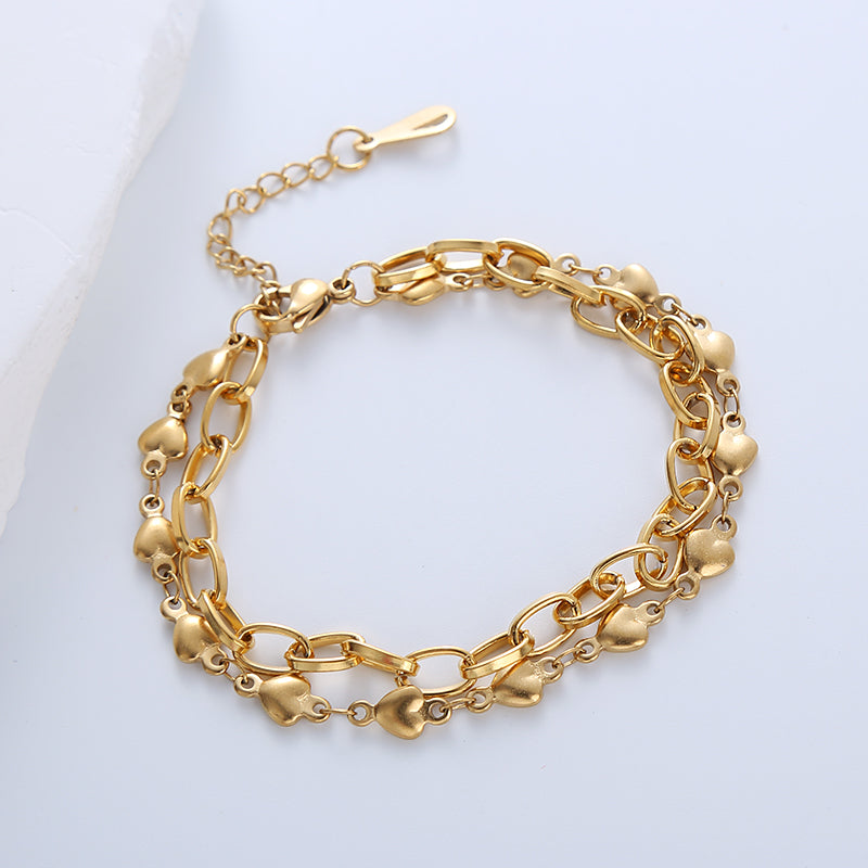 Casual Simple Style Triangle Heart Shape Stainless Steel Patchwork Plating 18k Gold Plated Bracelets