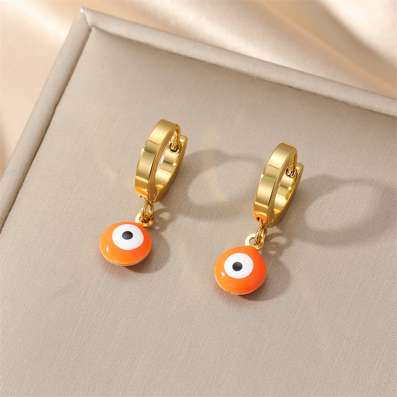 1 Pair Sweet Simple Style Eye Enamel Stainless Steel Dangling Earrings