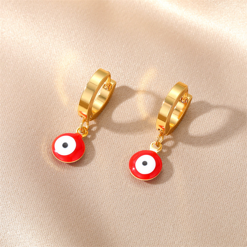 1 Pair Sweet Simple Style Eye Enamel Stainless Steel Dangling Earrings