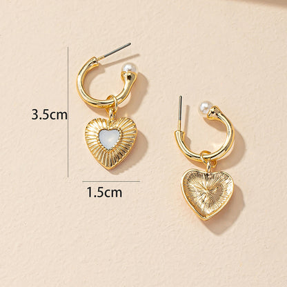 Artistic Heart Shape Alloy Inlay Pearl Women's Drop Earrings