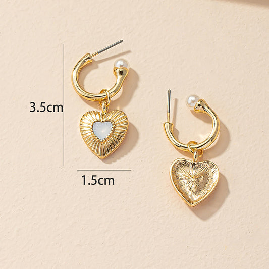 Artistic Heart Shape Alloy Inlay Pearl Women's Drop Earrings