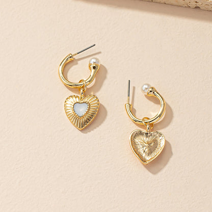 Artistic Heart Shape Alloy Inlay Pearl Women's Drop Earrings