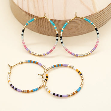 Vacation Round Colorful Glass Beaded Women's Hoop Earrings
