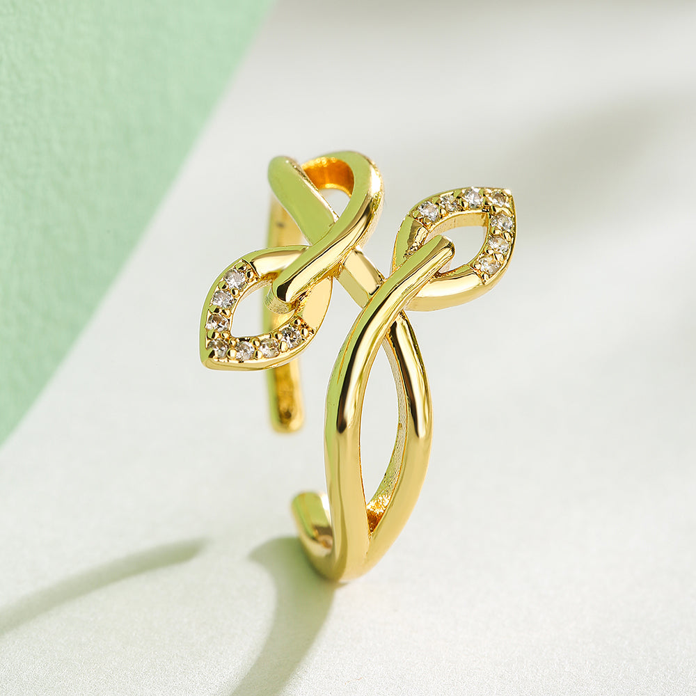 Simple Style Commute Leaf Flower Copper 18k Gold Plated Zircon Open Ring In Bulk