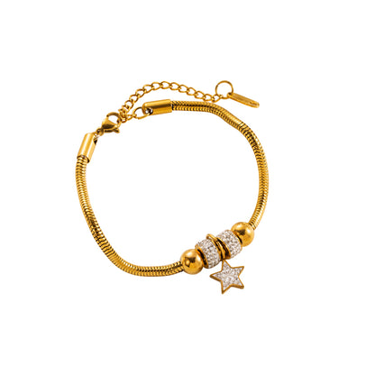 Shiny Star Heart Shape Butterfly Titanium Steel Enamel Plating Inlay Rhinestones Gold Plated Bracelets