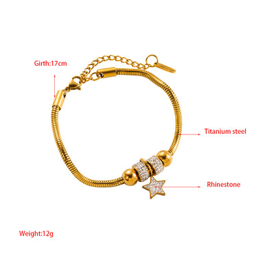 Shiny Star Heart Shape Butterfly Titanium Steel Enamel Plating Inlay Rhinestones Gold Plated Bracelets