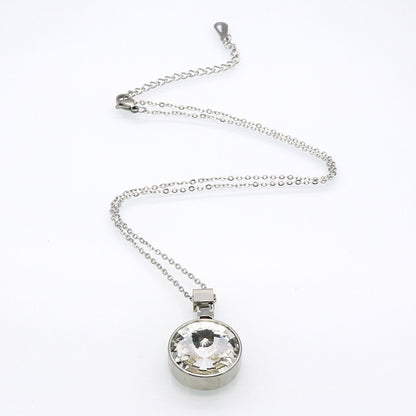 Simple Style Round Titanium Steel Inlay Artificial Crystal Pendant Necklace