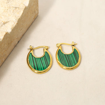 1 Pair Casual Simple Style U Shape Titanium Steel Plating Inlay Malachite Shell 18k Gold Plated Earrings