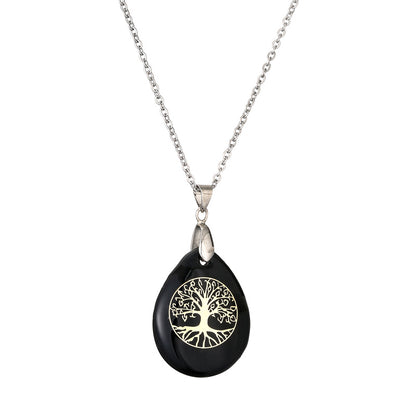 Streetwear Tree Stainless Steel Natural Stone Plating Pendant Necklace