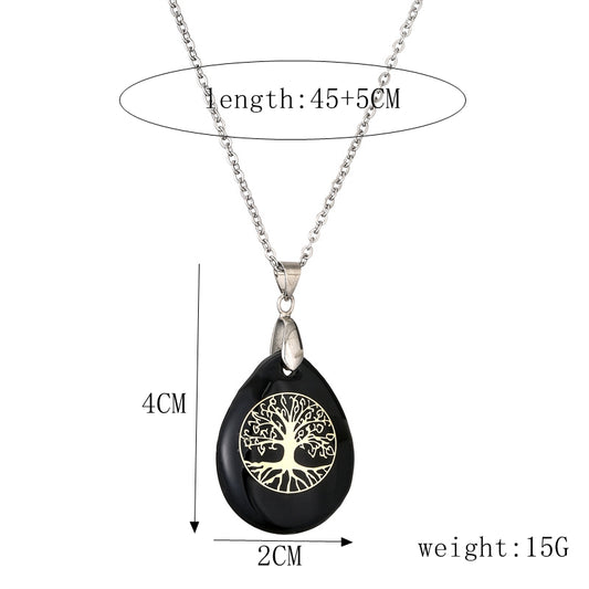 Streetwear Tree Stainless Steel Natural Stone Plating Pendant Necklace