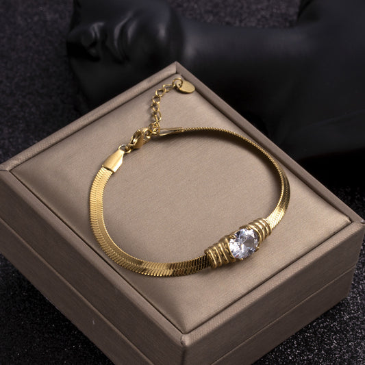 Elegant Round Titanium Steel Inlay Zircon Bracelets