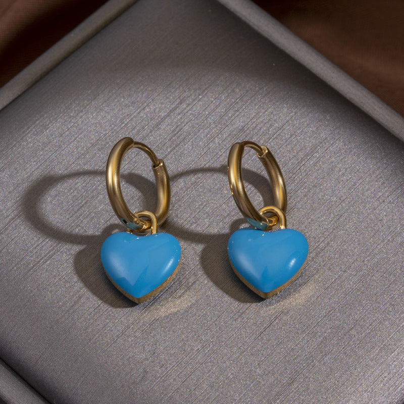1 Pair Simple Style Heart Shape Titanium Steel Earrings