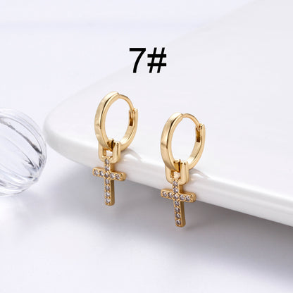 1 Pair Streetwear Star Copper Plating Inlay Zircon 18k Gold Plated Hoop Earrings