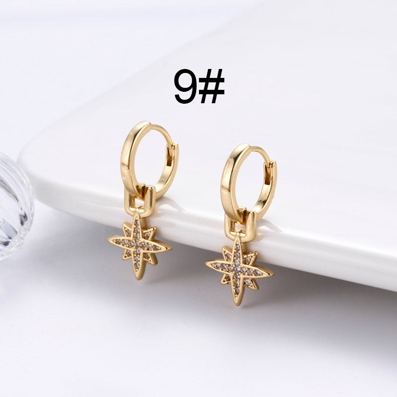 1 Pair Streetwear Star Copper Plating Inlay Zircon 18k Gold Plated Hoop Earrings