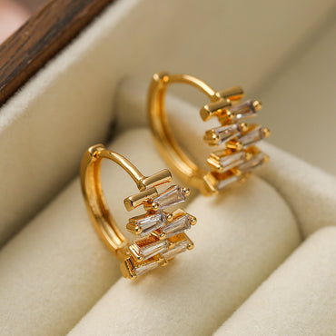 1 Pair Shiny Geometric Copper Plating Inlay Zircon 18k Gold Plated Hoop Earrings