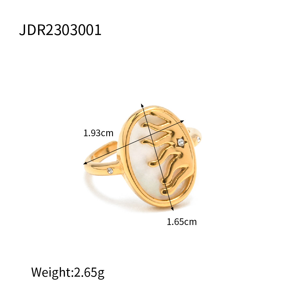 Ins Style Flame Stainless Steel Plating Inlay Rhinestones 18k Gold Plated Open Ring