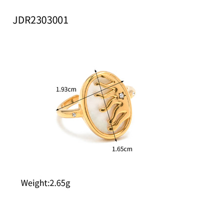 Ins Style Flame Stainless Steel Plating Inlay Rhinestones 18k Gold Plated Open Ring