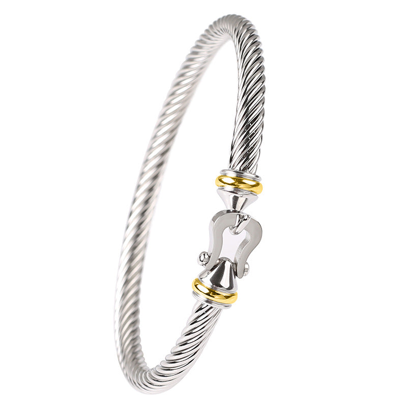 Classic Style Spiral Stripe Stainless Steel Bangle