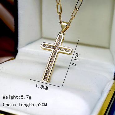 Wholesale Jewelry Punk Cross Metal Zircon Gold Plated Pendant Necklace