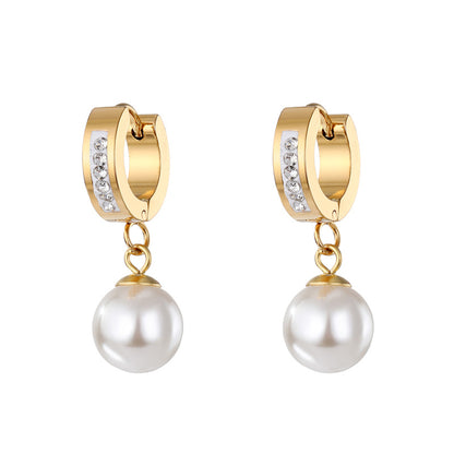 1 Pair Elegant Round Heart Shape Stainless Steel Artificial Pearl Plating Inlay Zircon Drop Earrings