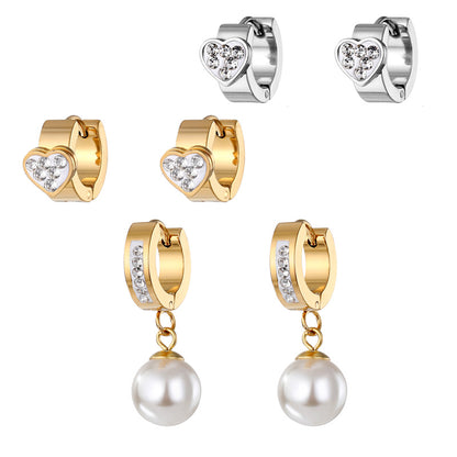 1 Pair Elegant Round Heart Shape Stainless Steel Artificial Pearl Plating Inlay Zircon Drop Earrings