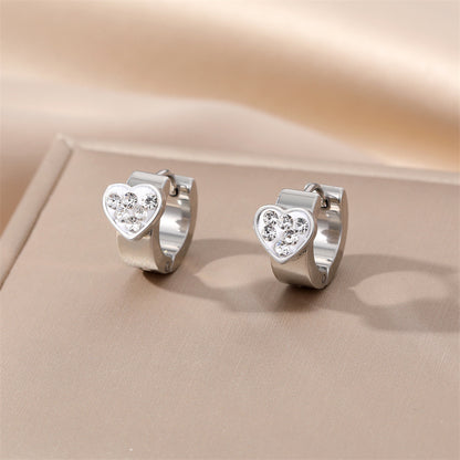 1 Pair Elegant Round Heart Shape Stainless Steel Artificial Pearl Plating Inlay Zircon Drop Earrings