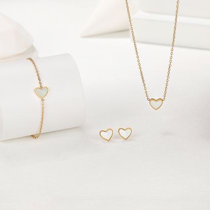 Elegant Modern Style Heart Shape Stainless Steel Plating Inlay Shell 18k Gold Plated Bracelets Earrings Necklace