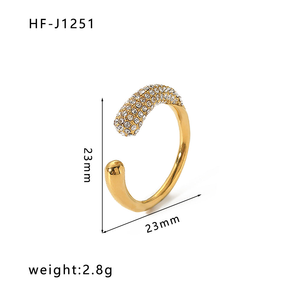 Ig Style Crown Rhombus Rectangle Stainless Steel Criss Cross Plating Inlay Zircon 18k Gold Plated Rings