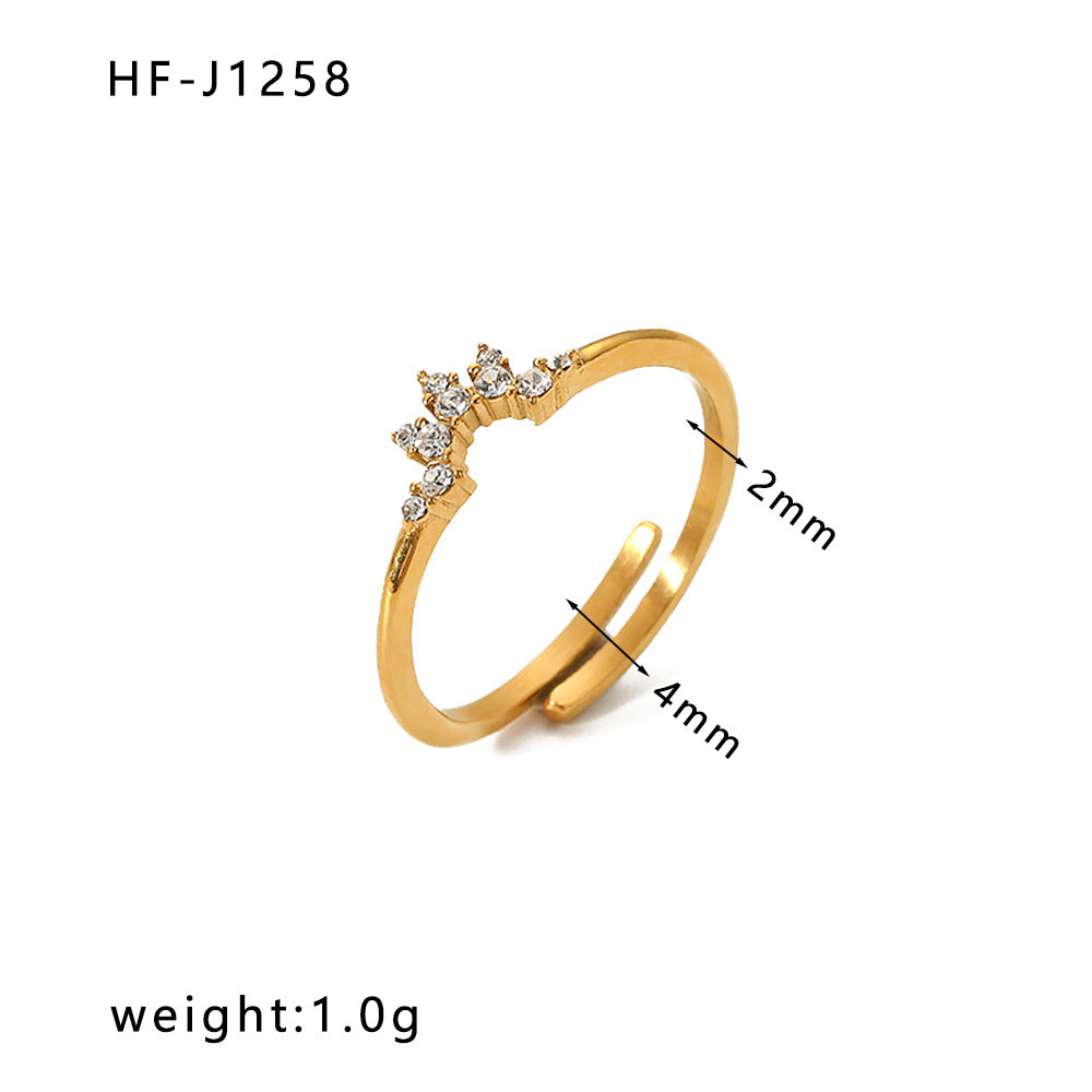 Ig Style Crown Rhombus Rectangle Stainless Steel Criss Cross Plating Inlay Zircon 18k Gold Plated Rings