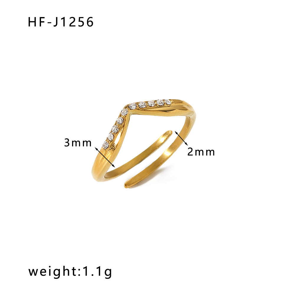 Ig Style Crown Rhombus Rectangle Stainless Steel Criss Cross Plating Inlay Zircon 18k Gold Plated Rings