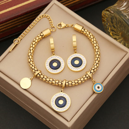 Wholesale Ins Style Round Stainless Steel Inlay Rhinestones Bracelets Earrings Necklace