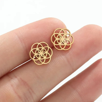 1 Pair Simple Style Flower Hollow Out Stainless Steel Ear Studs