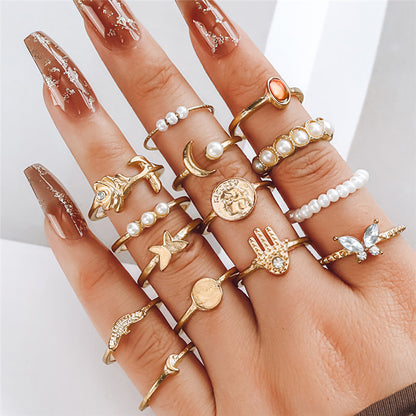 Retro Punk Animal Moon Skull Alloy Plating Hollow Out Inlay Artificial Gemstones Artificial Pearls Artificial Diamond Gold Plated Silver Plated Women's Wide Band Ring Open Ring Rings