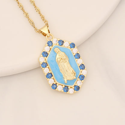 Modern Style Portrait Stainless Steel Copper Enamel Inlay Zircon Pendant Necklace