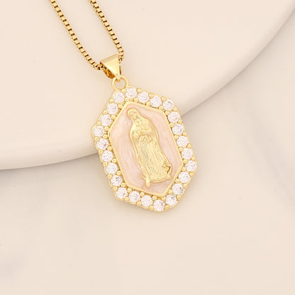 Modern Style Portrait Stainless Steel Copper Enamel Inlay Zircon Pendant Necklace