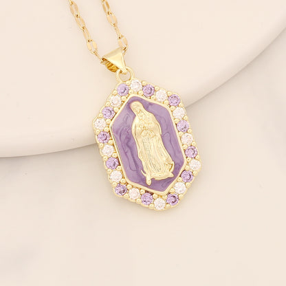 Modern Style Portrait Stainless Steel Copper Enamel Inlay Zircon Pendant Necklace