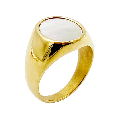 Casual Simple Style Round Stainless Steel Metal Polishing Plating Inlay Shell Gold Plated Women's Rings