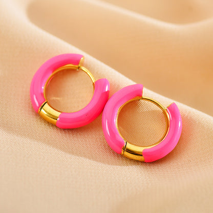 1 Pair Cute Luxurious Shiny Circle Steel Enamel Hoop Earrings