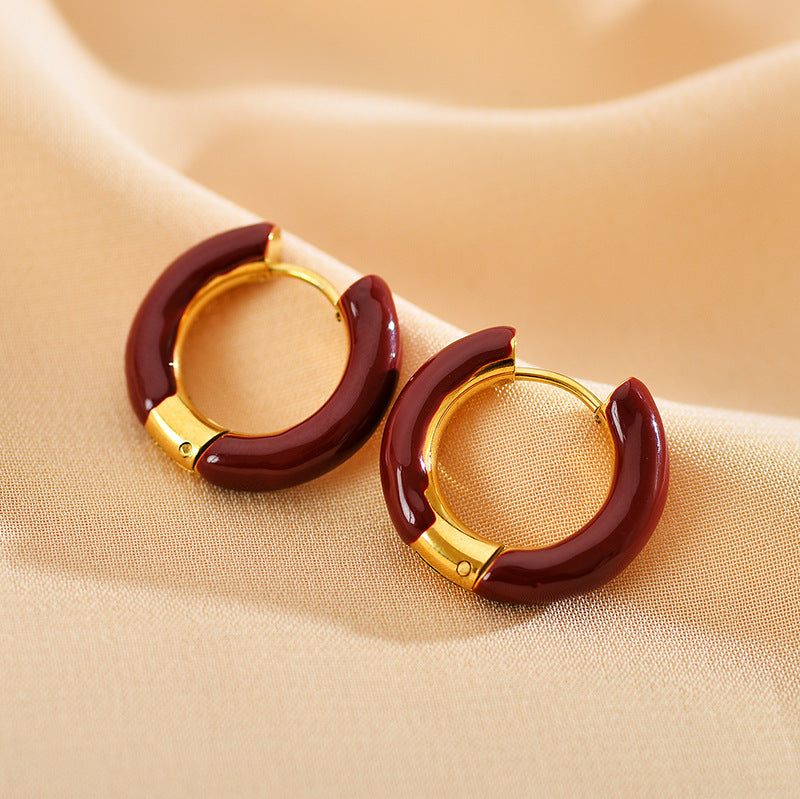 1 Pair Cute Luxurious Shiny Circle Steel Enamel Hoop Earrings