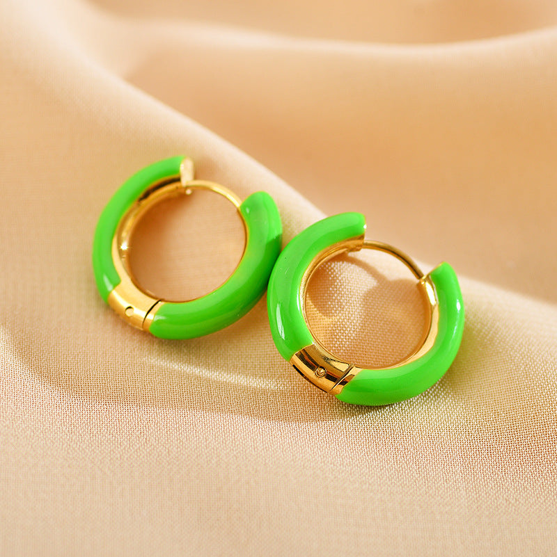 1 Pair Cute Luxurious Shiny Circle Steel Enamel Hoop Earrings