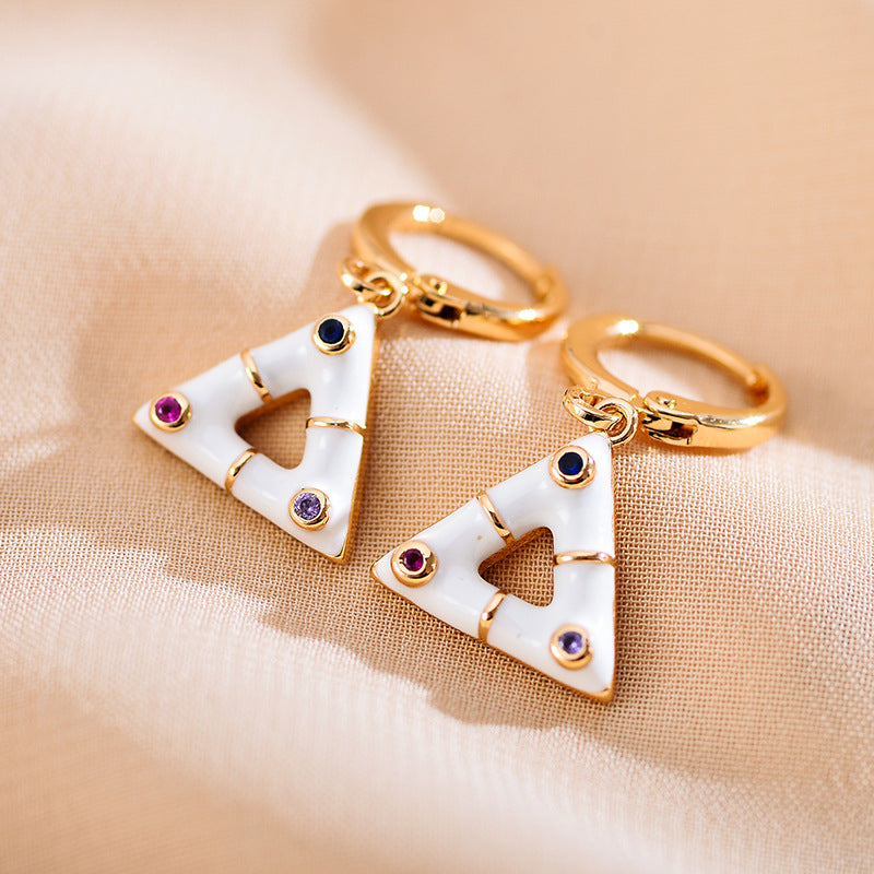 1 Pair Elegant Cute Triangle Copper Enamel Inlay Zircon Drop Earrings