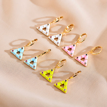 1 Pair Elegant Cute Triangle Copper Enamel Inlay Zircon Drop Earrings