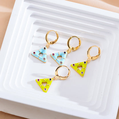 1 Pair Elegant Cute Triangle Copper Enamel Inlay Zircon Drop Earrings