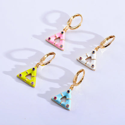 1 Pair Elegant Cute Triangle Copper Enamel Inlay Zircon Drop Earrings