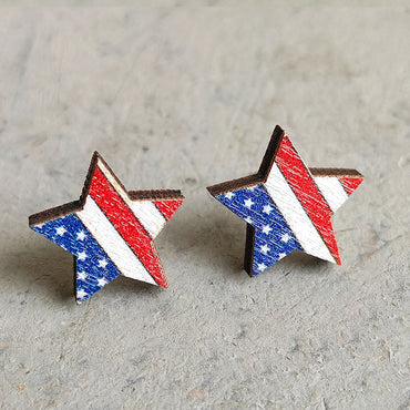 Original Design American Flag Wood Independence Day Women's Ear Studs