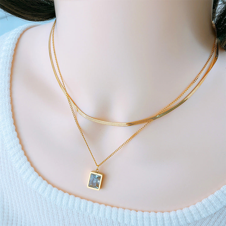 Ins Style Simple Style Square Titanium Steel Plating Inlay Zircon Earrings Necklace