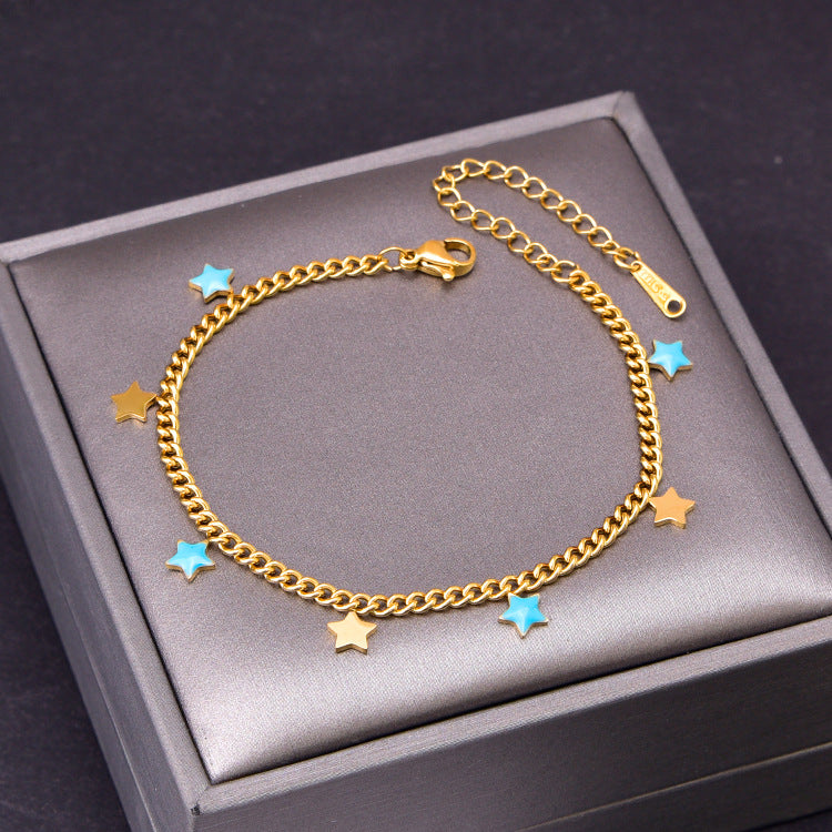 Casual Simple Style Star Moon Titanium Steel Epoxy Plating Bracelets Necklace