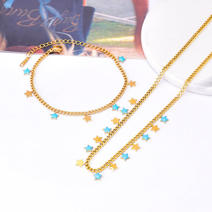 Casual Simple Style Star Moon Titanium Steel Epoxy Plating Bracelets Necklace