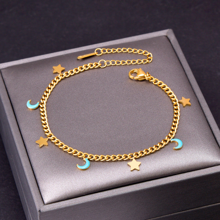 Casual Simple Style Star Moon Titanium Steel Epoxy Plating Bracelets Necklace